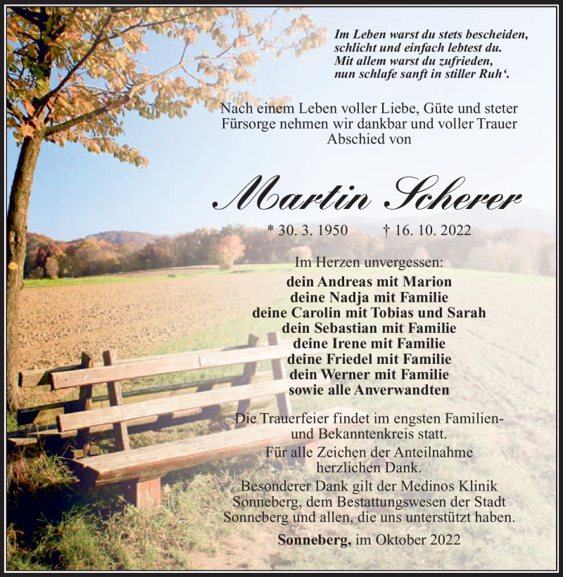  Traueranzeige für Martin Scherer vom 22.10.2022 aus Südthüringer Presse