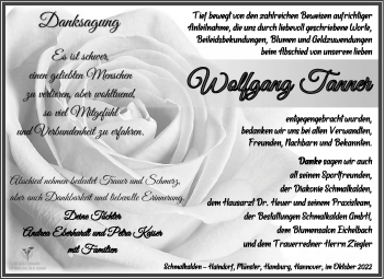 Traueranzeige von Wolfgang Tanner von Südthüringer Presse