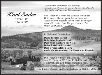 Traueranzeige von Karl Ender von Südthüringer Presse