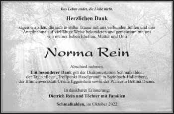 Traueranzeige von Norma Rein von Südthüringer Presse