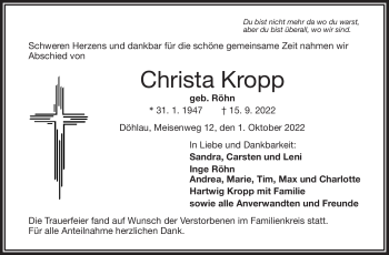 Traueranzeige von Christa Kropp von Frankenpost