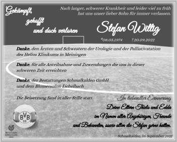 Traueranzeige von Stefan Wittig von Südthüringer Presse