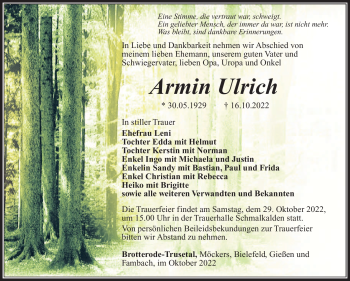Traueranzeige von Armin Ulrich von Südthüringer Presse