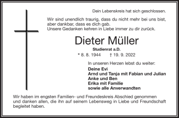 Traueranzeige von Dieter Müller von Frankenpost