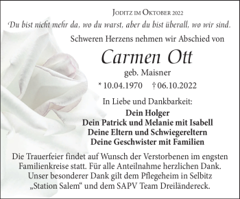 Traueranzeige von Carmen Ott von Frankenpost