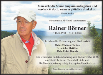 Traueranzeige von Rainer Börner von Südthüringer Presse