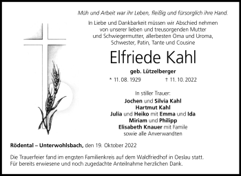 Traueranzeige von Elfriede Kahl von Neue Presse Coburg