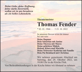 Traueranzeige von Thomas Fender von Südthüringer Presse