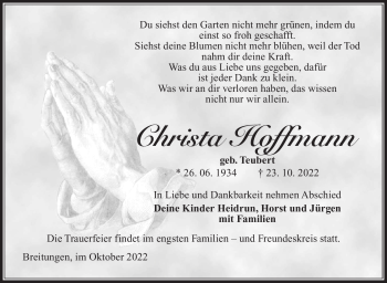 Traueranzeige von Christa Hoffmann von Südthüringer Presse