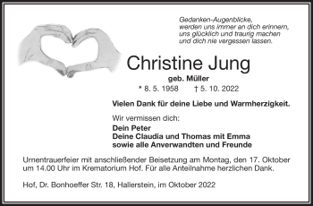 Traueranzeige von Christine Jung von Frankenpost