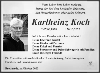 Traueranzeige von Karlheinz Koch von Südthüringer Presse
