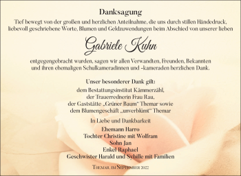 Traueranzeige von Gabriele Kuhn von Südthüringer Presse