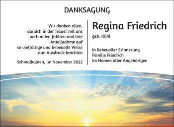 Traueranzeige von Regina Friedrich von Südthüringer Presse