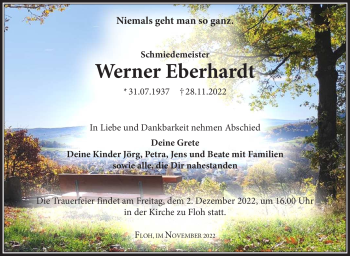 Traueranzeige von Werner Eberhardt von Südthüringer Presse