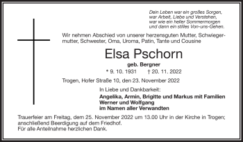 Traueranzeige von Elsa Pschorn von Frankenpost