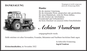 Traueranzeige von Achim Vondran von Südthüringer Presse