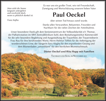 Traueranzeige von Paul Oeckel von Südthüringer Presse