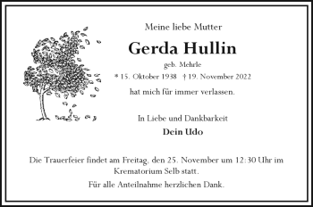 Traueranzeige von Gerda Hullin von Frankenpost