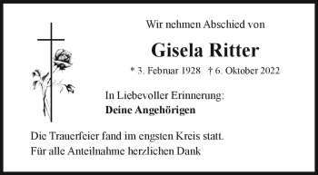 Traueranzeige von Gisela Ritter von Frankenpost