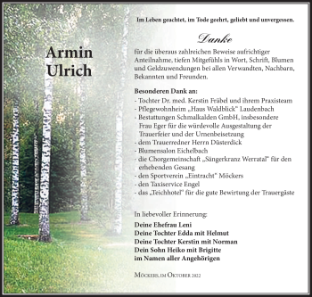 Traueranzeige von Armin Ulrich von Südthüringer Presse
