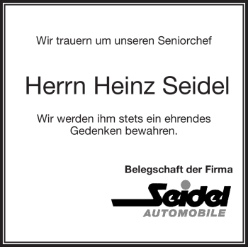Traueranzeige von Heinz Seidel von Frankenpost
