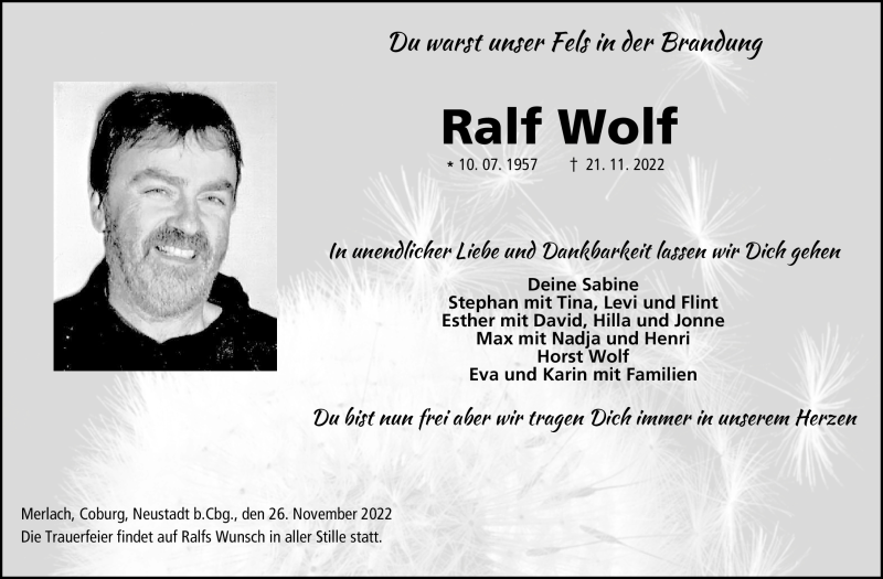  Traueranzeige für Ralf Wolf vom 26.11.2022 aus Neue Presse Coburg