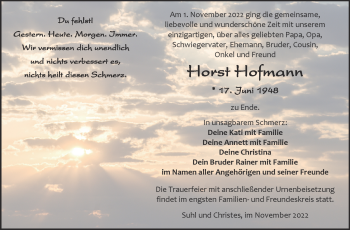 Traueranzeige von Horst Hofmann von Südthüringer Presse