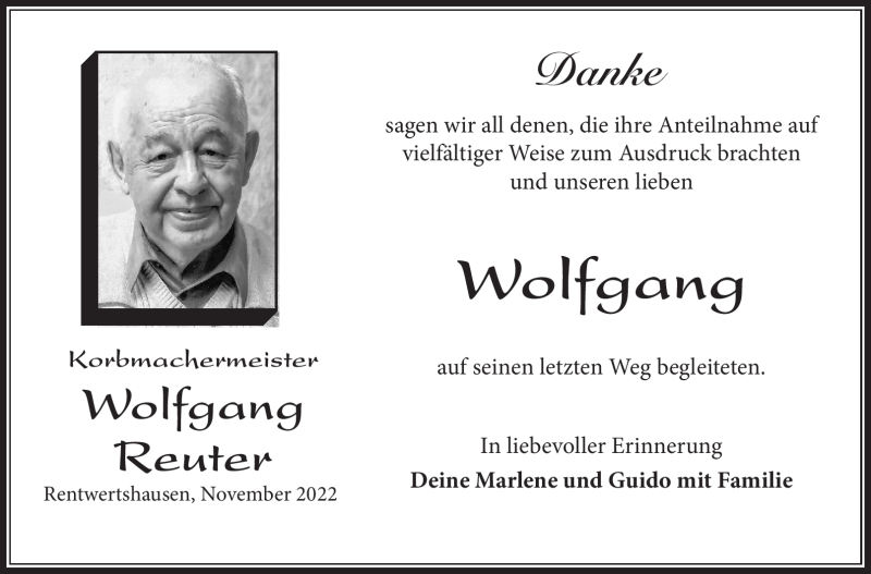  Traueranzeige für Wolfgang Reuter vom 25.11.2022 aus Südthüringer Presse