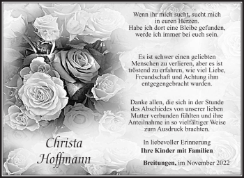 Traueranzeige von Christa Hofmann von Südthüringer Presse
