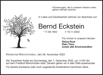 Traueranzeige von Bernd Eckstein von Neue Presse Coburg