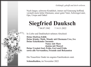Traueranzeige von Siegfried Dauksch von Südthüringer Presse