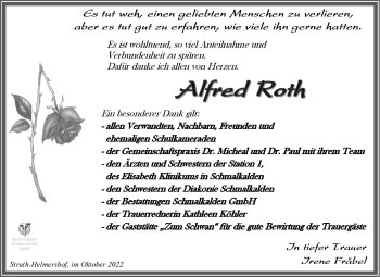 Traueranzeige von Alfred Roth von Südthüringer Presse