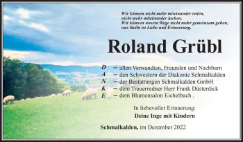 Traueranzeige von Roland Grübl von Südthüringer Presse