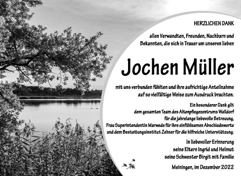  Traueranzeige für Jochen Müller vom 17.12.2022 aus Südthüringer Presse
