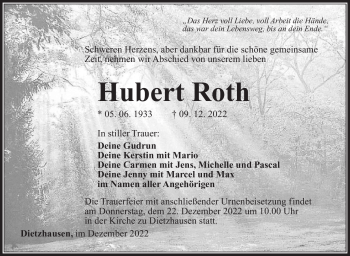 Traueranzeige von Hubert Roth von Südthüringer Presse