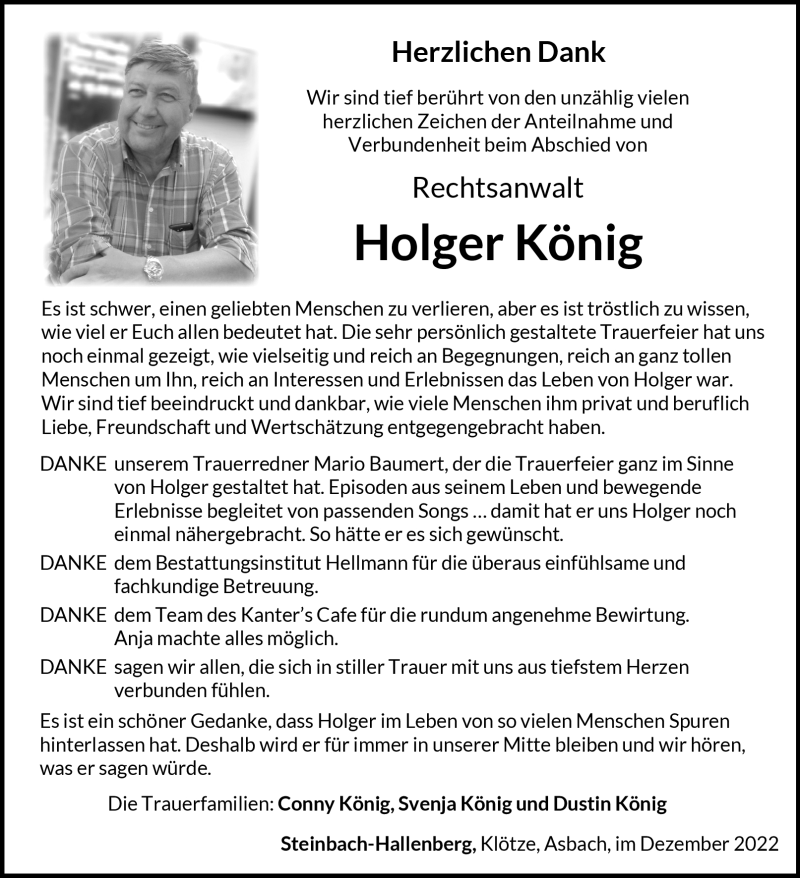  Traueranzeige für Holger König vom 31.12.2022 aus Südthüringer Presse