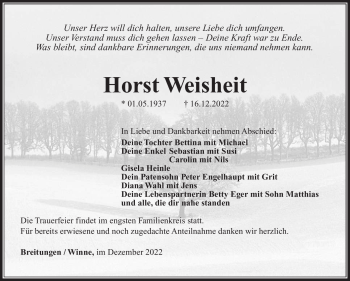 Traueranzeige von Horst Weisheit von Südthüringer Presse