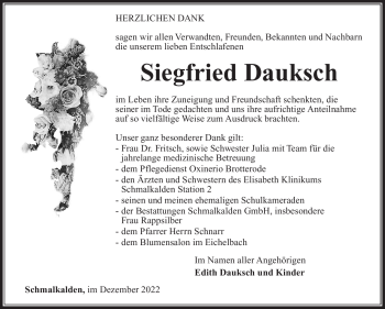 Traueranzeige von Siegfried Dauksch von Südthüringer Presse