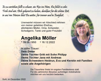 Traueranzeige von Angelika Möller von Südthüringer Presse