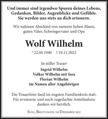 Traueranzeige von Wolf Wilhelm von Südthüringer Presse