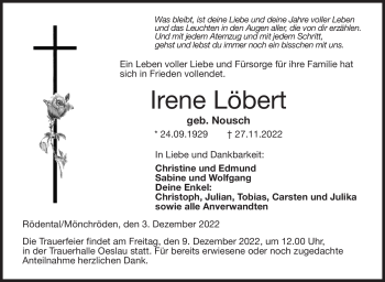 Traueranzeige von Irene Löbert von Neue Presse Coburg