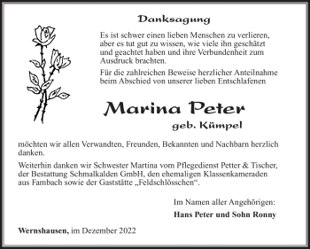 Traueranzeige von Marina Peter von Südthüringer Presse