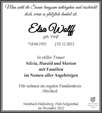 Traueranzeige von Elsa Wolff von Südthüringer Presse