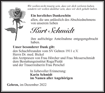 Traueranzeige von Kurt Schmidt von Südthüringer Presse