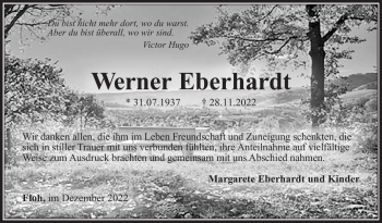 Traueranzeige von Werner Eberhardt von Südthüringer Presse