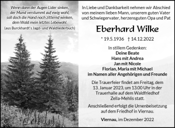 Traueranzeige von Eberhard Wilke von Südthüringer Presse