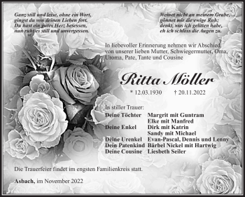 Traueranzeige von Ritta Möller von Südthüringer Presse
