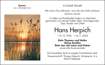 Traueranzeige von Hans Herpich von Neue Presse Coburg