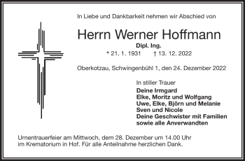Traueranzeige von Werner Hoffmann von Frankenpost