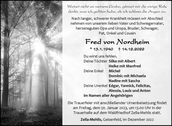 Traueranzeige von Fred von Nordheim von Südthüringer Presse